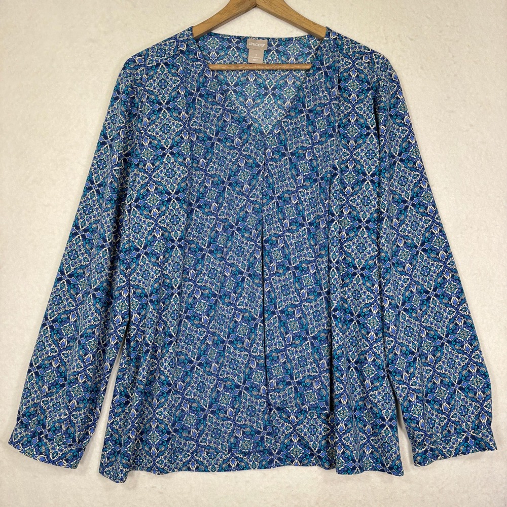 Chicos Medallion Print Blouse‎ Womens 3 XL Boho Lightweight Flowy